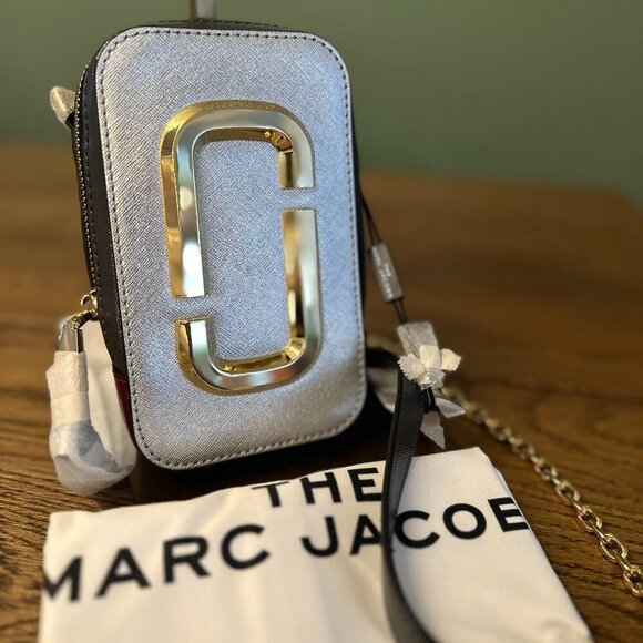 NWT! New Marc Jacobs Hot Shot Crossbody Leather Bag -Silver multi - Picture 6 of 12